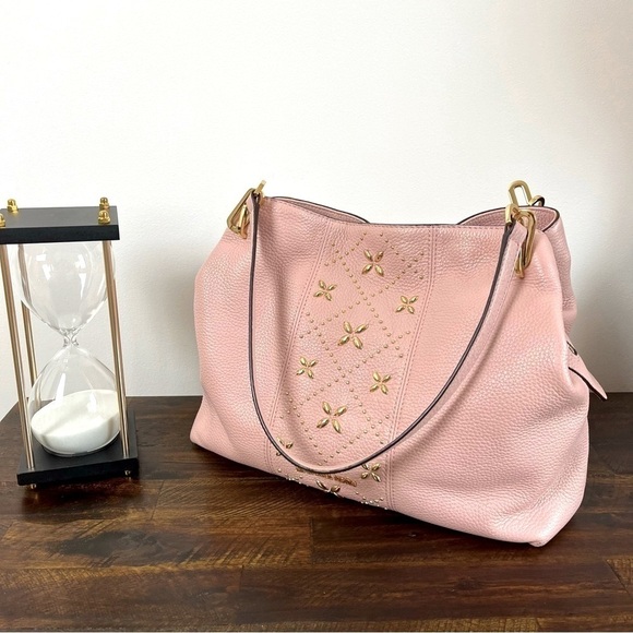 Michael Kors Pink Leighton Studded Shoulder Bag. Pebbled Leather - Picture 4 of 11